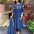 Beautiful jaipuri a blue colored cotton anarkali kurta set with printed trousers and a solid blue dupatta.