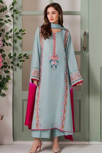 Olive french crepe silk sequin v-neck kurta set with printed chinon dupatta