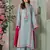 Olive french crepe silk sequin v-neck kurta set with printed chinon dupatta