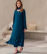 Teal chanderi silk sequin long kurta set with embroidered organza dupatta