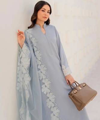 Aqua chanderi silk sequin long kurta set with embroidered organza dupatta 4