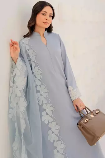 Aqua chanderi silk sequin long kurta set with embroidered organza dupatta