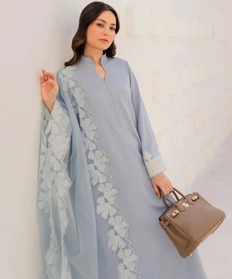 Aqua chanderi silk sequin long kurta set with embroidered organza dupatta