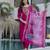 Pink chanderi silk sequin round neck kurta pant set with royal jacquard dupatta