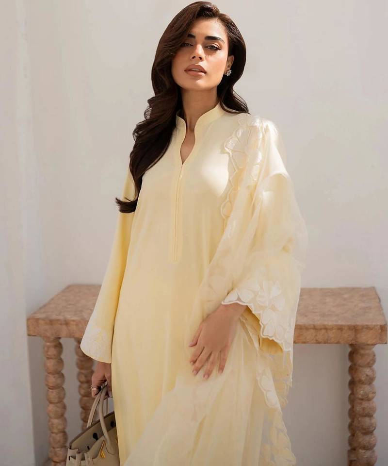 Yellow chanderi silk sequin long kurta set with embroidered organza dupatta