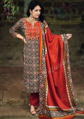 Beautiful jaipuri an embroidered patola black  red print kurta set, 1