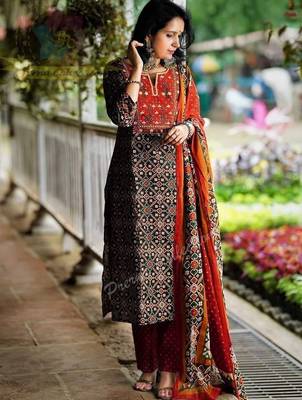 Beautiful jaipuri an embroidered patola black  red print kurta set, 2