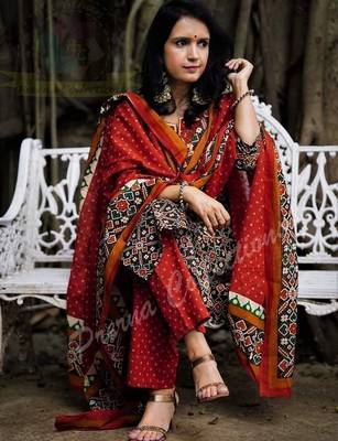 Beautiful jaipuri an embroidered patola black  red print kurta set, 3