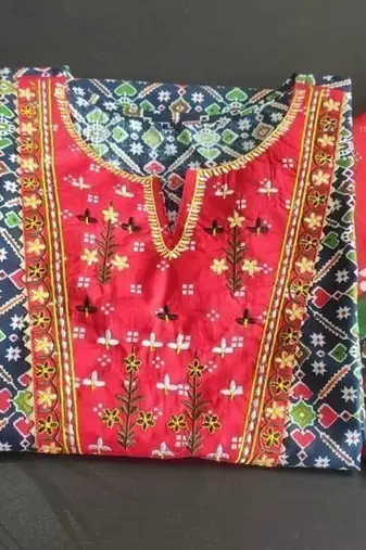 Beautiful jaipuri an embroidered patola black  red print kurta set,