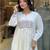 Beautiful jaipuri elegant embroidered anarkali white kurta set with dupatta