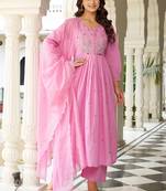 Beautiful jaipuri elegant embroidered anarkali pink kurta set with dupatta