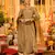 Gold shimmer chanderi silk sequin v-neck kurta set with embroidered organza dupatta