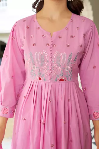Beautiful jaipuri elegant embroidered anarkali pink kurta set with dupatta