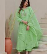 Beautiful jaipuri elegant embroidered anarkali green kurta set with dupatta