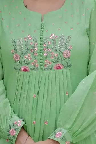 Beautiful jaipuri elegant embroidered anarkali green kurta set with dupatta