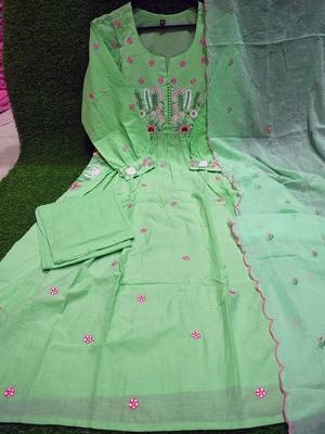 Beautiful jaipuri elegant embroidered anarkali green kurta set with dupatta 4