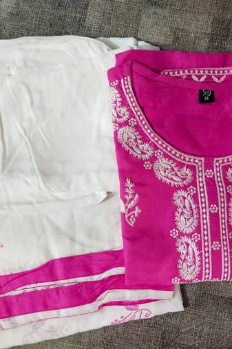 Beautiful jaipuri a pink and white chikankari embroidered kurta set