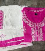 Beautiful jaipuri a pink and white chikankari embroidered kurta set