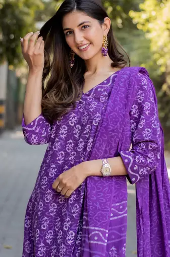Beautiful jaipuri a purple floral-printed straight kurta set