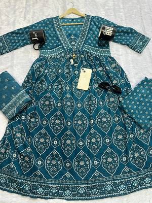 Beautiful jaipuri a teal-colored anarkali suit set 4
