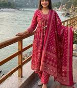 Beautiful jaipuri a rani pink colored anarkali suit set