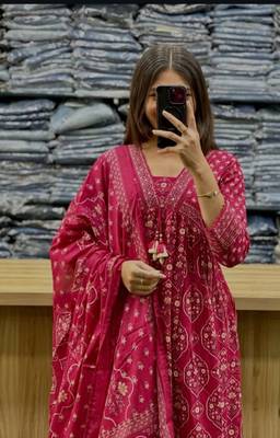 Beautiful jaipuri a rani pink colored anarkali suit set 3
