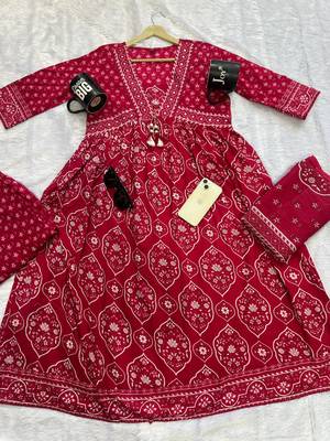 Beautiful jaipuri a rani pink colored anarkali suit set 5