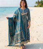 Beautiful jaipuri a teal-colored anarkali suit set