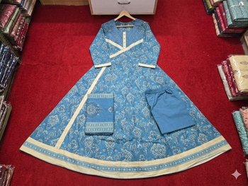 Beautiful jaipuri a teal-colored anarkali suit set 4