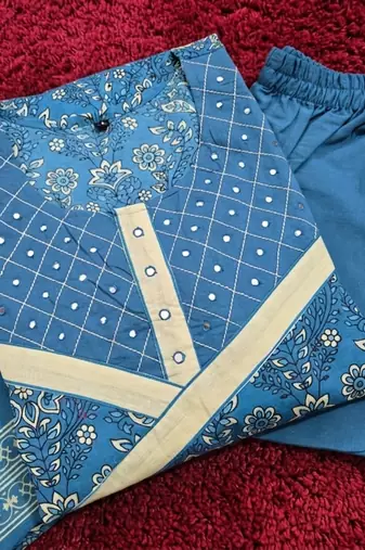 Beautiful jaipuri a teal-colored anarkali suit set