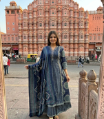 Beautiful jaipuri a teal-colored anarkali suit set