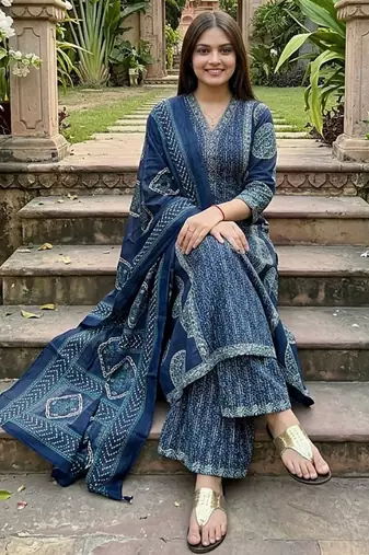 Beautiful jaipuri a teal-colored anarkali suit set