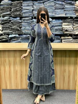 Beautiful jaipuri a teal-colored anarkali suit set 3