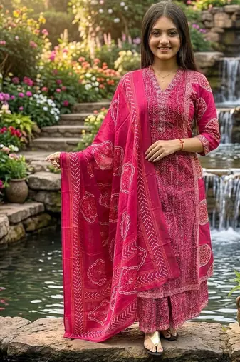 Beautiful jaipuri a rani pink  colored anarkali suit set