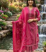 Beautiful jaipuri a rani pink  colored anarkali suit set