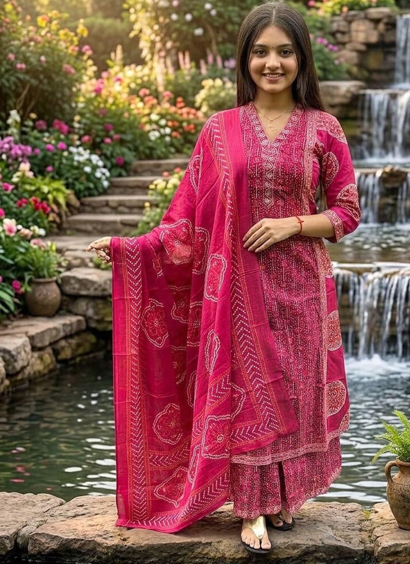Beautiful jaipuri a rani pink  colored anarkali suit set