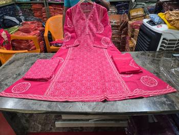 Beautiful jaipuri a rani pink  colored anarkali suit set 3
