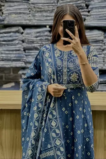 Beautiful jaipuri a blue a-line kurta set