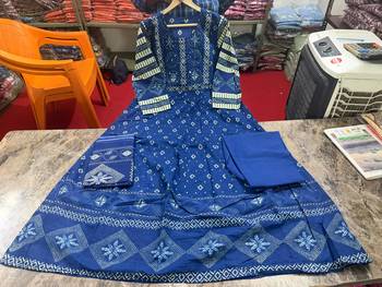 Beautiful jaipuri a blue a-line kurta set 5