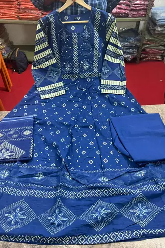 Beautiful jaipuri a blue a-line kurta set