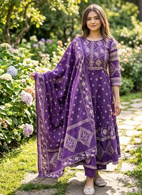 Beautiful jaipuri a purple a-line kurta set 1