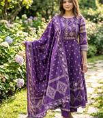 Beautiful jaipuri a purple a-line kurta set