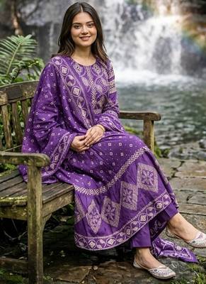 Beautiful jaipuri a purple a-line kurta set 2
