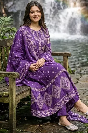 Beautiful jaipuri a purple a-line kurta set