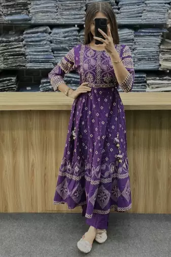 Beautiful jaipuri a purple a-line kurta set