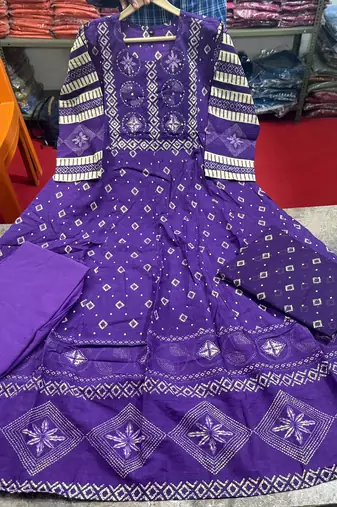 Beautiful jaipuri a purple a-line kurta set