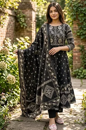 Beautiful jaipuri a black a-line kurta set