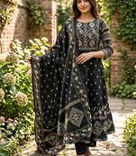 Beautiful jaipuri a black a-line kurta set