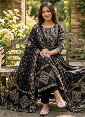 Beautiful jaipuri a black a-line kurta set 2