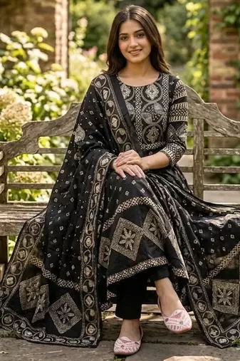 Beautiful jaipuri a black a-line kurta set